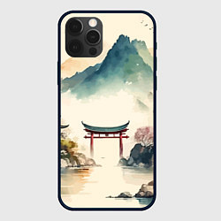 Чехол для iPhone 12 Pro Японский пейзаж - акварель, цвет: 3D-черный