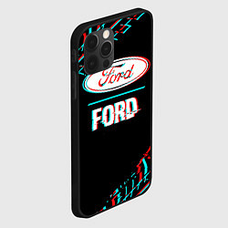 Чехол для iPhone 12 Pro Значок Ford в стиле glitch на темном фоне, цвет: 3D-черный — фото 2
