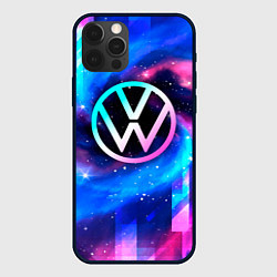 Чехол для iPhone 12 Pro Volkswagen неоновый космос, цвет: 3D-черный