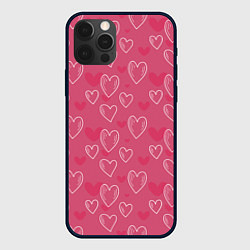 Чехол iPhone 12 Pro Нарисованные сердца паттерн