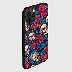Чехол для iPhone 12 Pro Черепа и красные розы, цвет: 3D-черный — фото 2