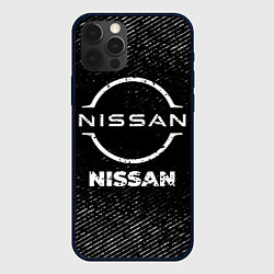 Чехол для iPhone 12 Pro Nissan с потертостями на темном фоне, цвет: 3D-черный