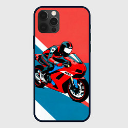 Чехол для iPhone 12 Pro Нарисованный мотоциклист, цвет: 3D-черный