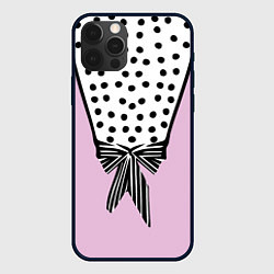 Чехол iPhone 12 Pro Костюм Барби: черный горох с полосатым бантом