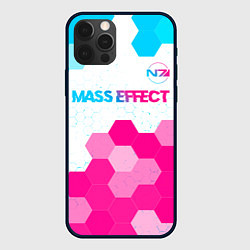 Чехол для iPhone 12 Pro Mass Effect neon gradient style: символ сверху, цвет: 3D-черный