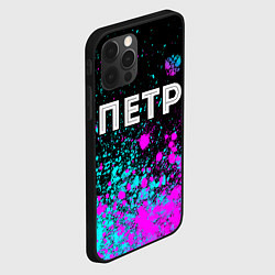 Чехол для iPhone 12 Pro Петр и неоновый герб России: символ сверху, цвет: 3D-черный — фото 2