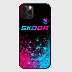 Чехол iPhone 12 Pro Skoda - neon gradient: символ сверху