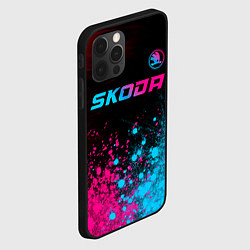 Чехол для iPhone 12 Pro Skoda - neon gradient: символ сверху, цвет: 3D-черный — фото 2