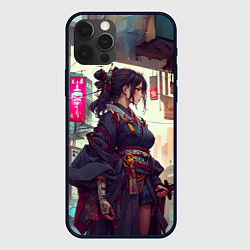 Чехол iPhone 12 Pro Кибер самурай девушка