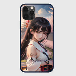Чехол iPhone 12 Pro Девушка самурай в саду сакуры