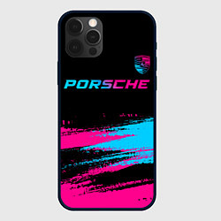 Чехол для iPhone 12 Pro Porsche - neon gradient: символ сверху, цвет: 3D-черный