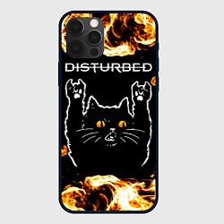 Чехол для iPhone 12 Pro Disturbed рок кот и огонь, цвет: 3D-черный