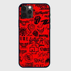 Чехол для iPhone 12 Pro Лучшие рок группы на красном, цвет: 3D-черный