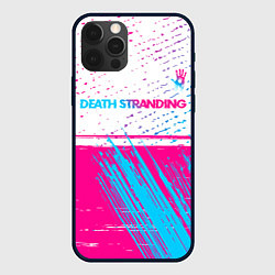 Чехол для iPhone 12 Pro Death Stranding neon gradient style: символ сверху, цвет: 3D-черный