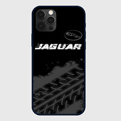 Чехол iPhone 12 Pro Jaguar speed на темном фоне со следами шин: символ