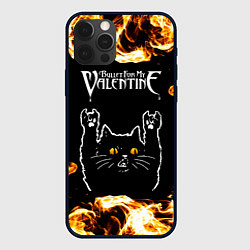 Чехол для iPhone 12 Pro Bullet For My Valentine рок кот и огонь, цвет: 3D-черный