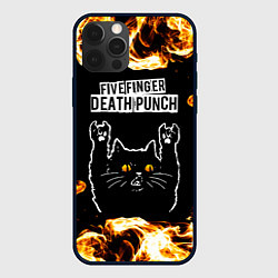 Чехол iPhone 12 Pro Five Finger Death Punch рок кот и огонь