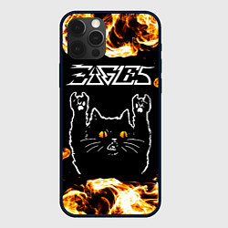 Чехол для iPhone 12 Pro Eagles рок кот и огонь, цвет: 3D-черный