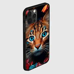 Чехол для iPhone 12 Pro Дикая кошечка в цветах - крупный план головы, цвет: 3D-черный — фото 2