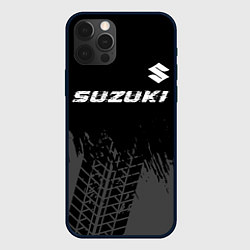 Чехол для iPhone 12 Pro Suzuki speed на темном фоне со следами шин: символ, цвет: 3D-черный