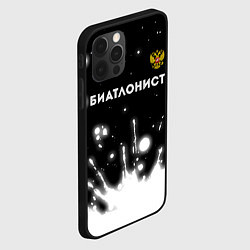 Чехол для iPhone 12 Pro Биатлонист из России и герб РФ: символ сверху, цвет: 3D-черный — фото 2