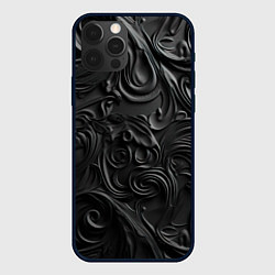 Чехол iPhone 12 Pro Черная текстура из кожи с узорами