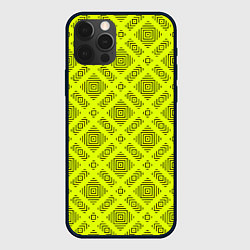 Чехол iPhone 12 Pro Черный геометрический орнамент на желтом фоне