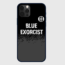 Чехол iPhone 12 Pro Blue Exorcist glitch на темном фоне: символ сверху