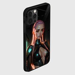 Чехол для iPhone 12 Pro Красивая девушка киберпанк, цвет: 3D-черный — фото 2
