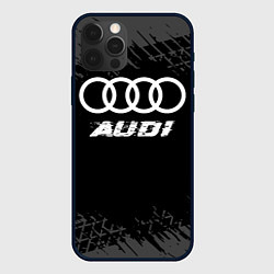 Чехол iPhone 12 Pro Audi speed на темном фоне со следами шин