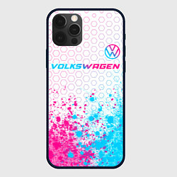 Чехол для iPhone 12 Pro Volkswagen neon gradient style: символ сверху, цвет: 3D-черный