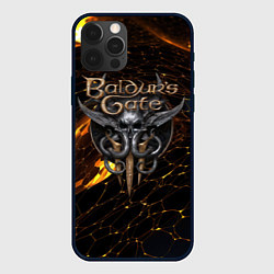 Чехол iPhone 12 Pro Baldurs Gate 3 logo gold and black