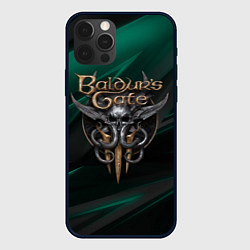 Чехол iPhone 12 Pro Baldurs Gate 3 logo green geometry