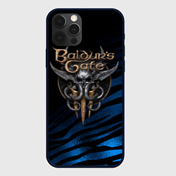 Чехол для iPhone 12 Pro Baldurs Gate 3 logo blue geometry, цвет: 3D-черный