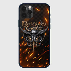 Чехол для iPhone 12 Pro Baldurs Gate 3 logo fire, цвет: 3D-черный