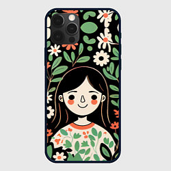 Чехол iPhone 12 Pro Девочка в цветах - Бохо