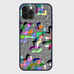 Чехол для iPhone 12 Pro Серая абстракция с цветными элементами, цвет: 3D-черный