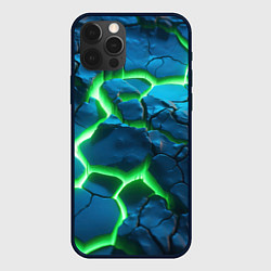 Чехол для iPhone 12 Pro Разлом зеленых плит, цвет: 3D-черный