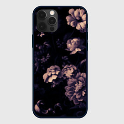 Чехол iPhone 12 Pro Цветы приглушенный чёрный