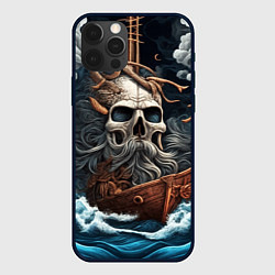 Чехол для iPhone 12 Pro Тату ирезуми черепа пирата на корабле в шторм, цвет: 3D-черный