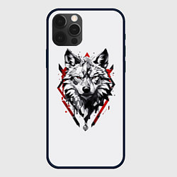 Чехол iPhone 12 Pro Волк в геометрическом стиле с красными глазами