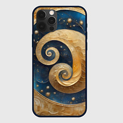 Чехол iPhone 12 Pro Синий золотой декоративный орнамент