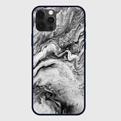 Чехол iPhone 12 Pro Черно-белая мраморная абстракция