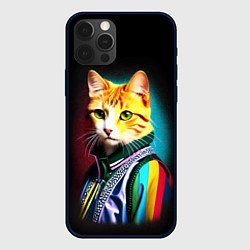 Чехол iPhone 12 Pro Модный рыжий кот - неон - поп-арт