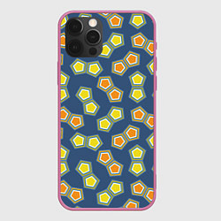 Чехол для iPhone 12 Pro Желто-оранжевая мозаика на синем фоне, цвет: 3D-малиновый