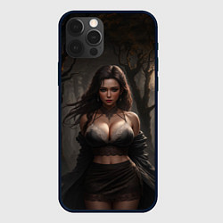 Чехол для iPhone 12 Pro Девушка в ночном лесу, цвет: 3D-черный