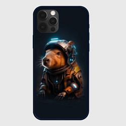 Чехол для iPhone 12 Pro Cool capybara - cyberpunk - neural network, цвет: 3D-черный