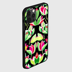 Чехол для iPhone 12 Pro Зеркальный паттерн из тюльпанов - мода, цвет: 3D-черный — фото 2