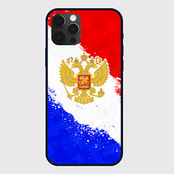 Чехол для iPhone 12 Pro Герб РФ - триколор красками, цвет: 3D-черный