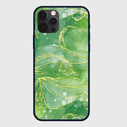 Чехол для iPhone 12 Pro Абстрактный зеленый мрамор с золотым, цвет: 3D-черный